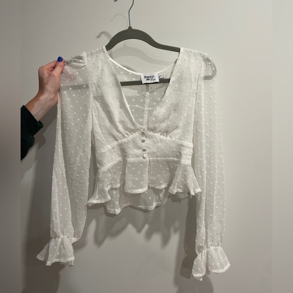 Princess Polly long sleeve sheer blouse. Color white. Size xs.